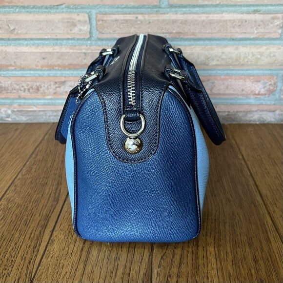 Coach Mini Bennett Satchel Crossbody Bag Blue Geometric Colorblock Leather - Picture 4 of 10